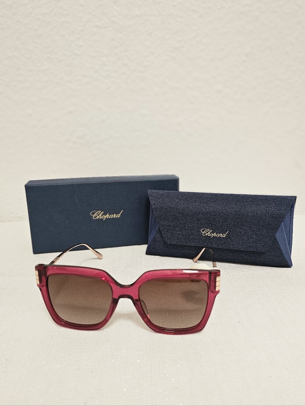NWT Chopard Oversized Square Sunglasses - Translucent Pink & Brown Gradient